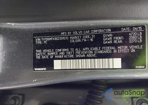 2016 Volvo S60 T5 Drive-E Premier z USA, uszkodzony, nr VIN YV126MFK8G2391513